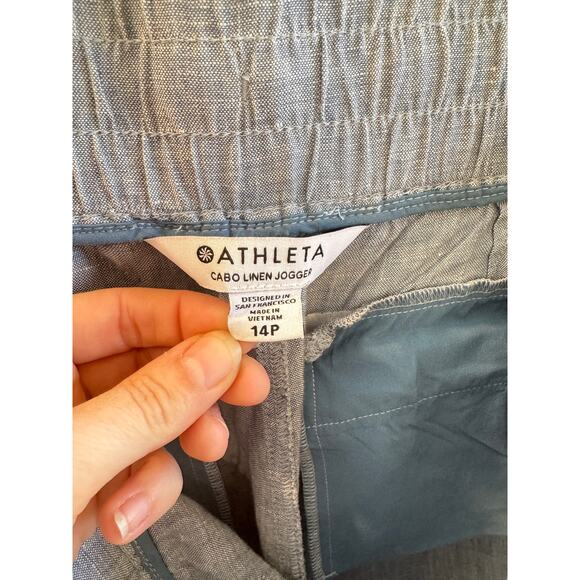 ATHLETA Cabo Linen Jogger Size 14 Petite EUC $79 MSRP Light Blue Pockets Resort - Picture 3 of 8